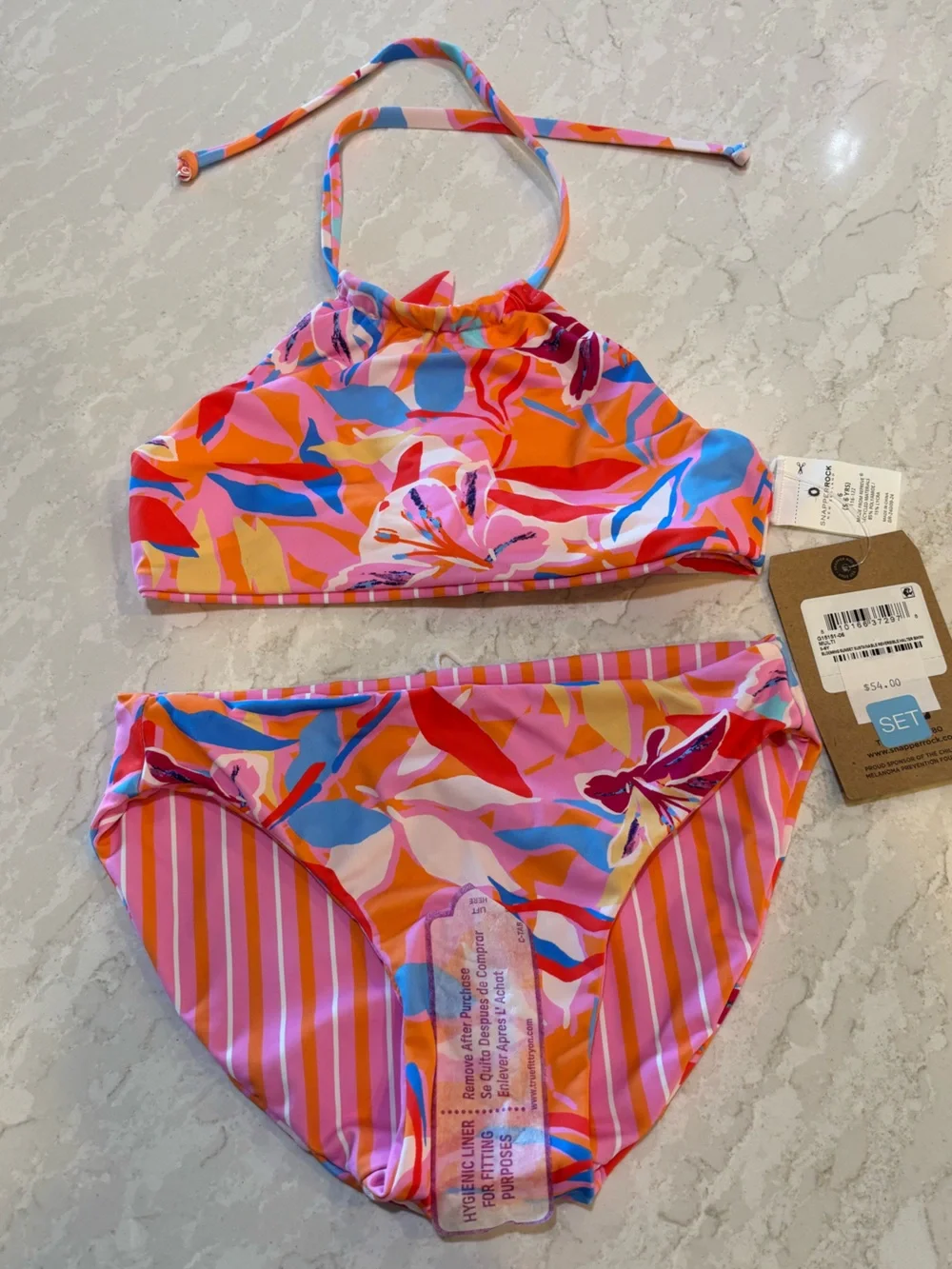 Snapper Rock Pink and Orange Reversible Halter Girls' Bikini Set 5-6Y UPF 50+
